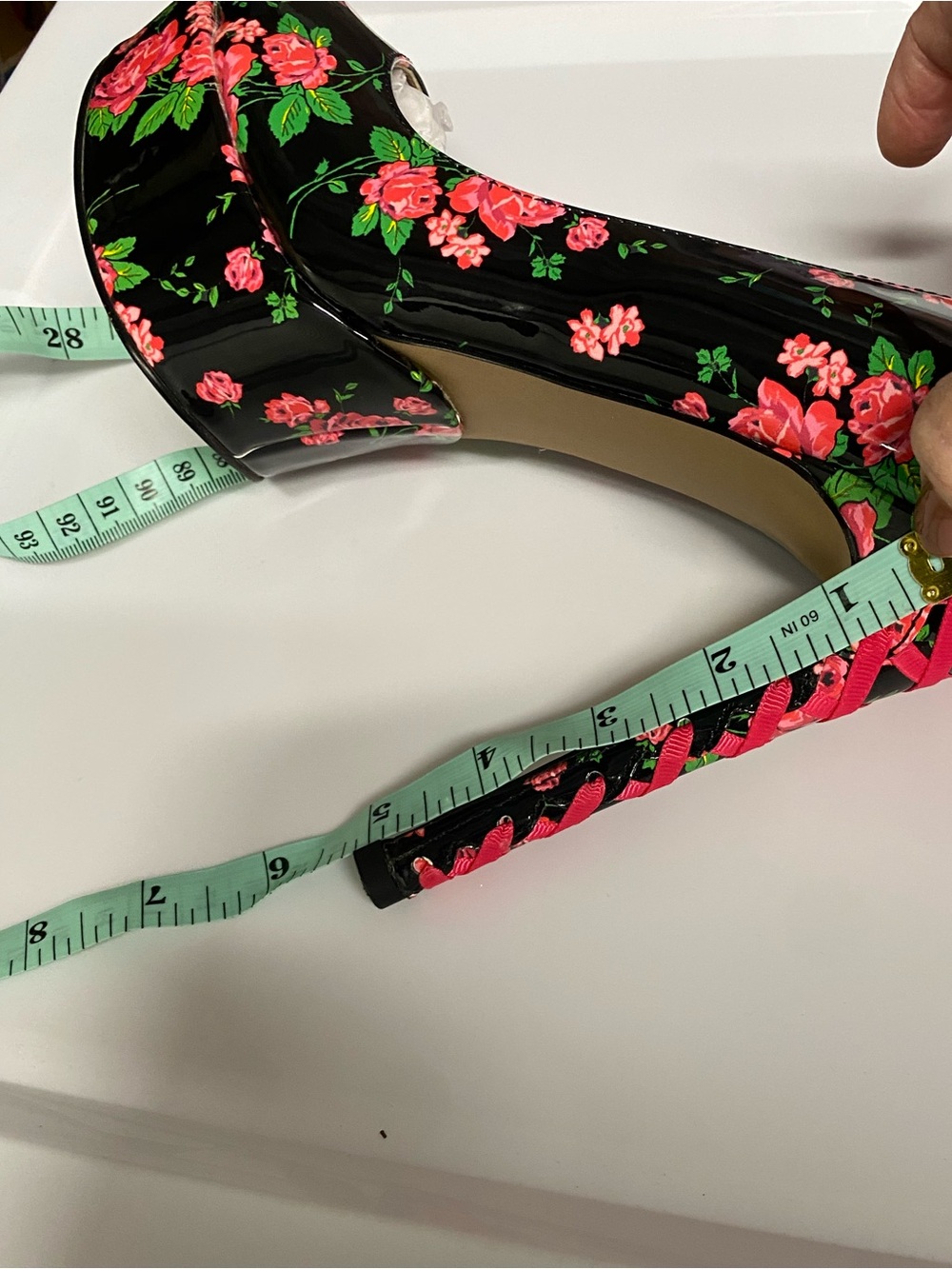 Betsey Johnson Floral Platform Heels Lace-Up Stiletto Size 7.5 Rockabilly Pin-Up - Picture 13 of 14